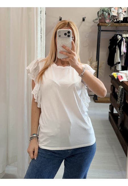 Maglia LINDA manichine in sangallo bianca