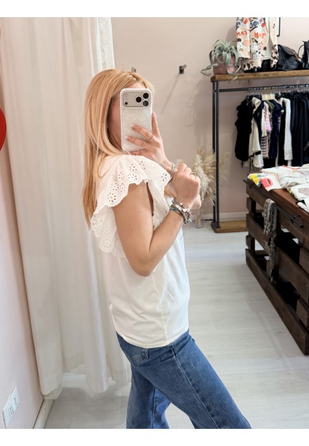 Maglia LINDA manichine in sangallo bianca