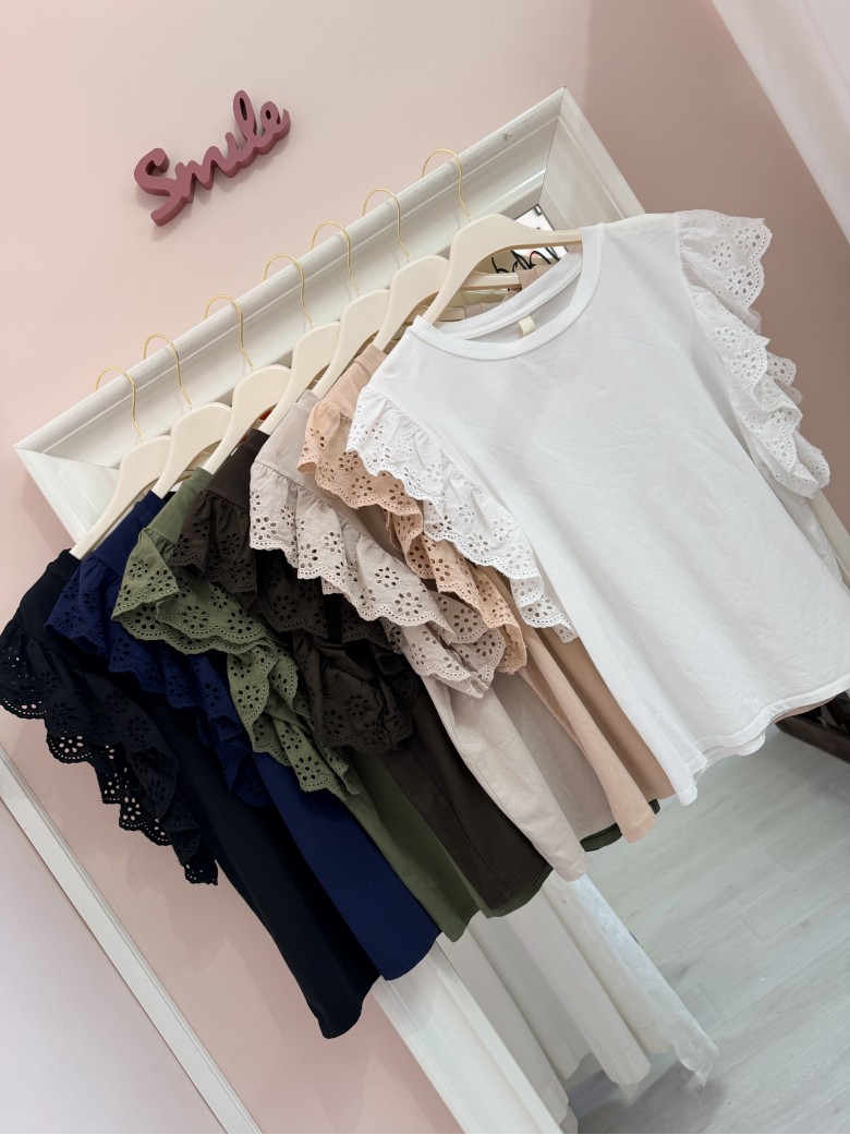 Maglia LINDA manichine in sangallo bianca