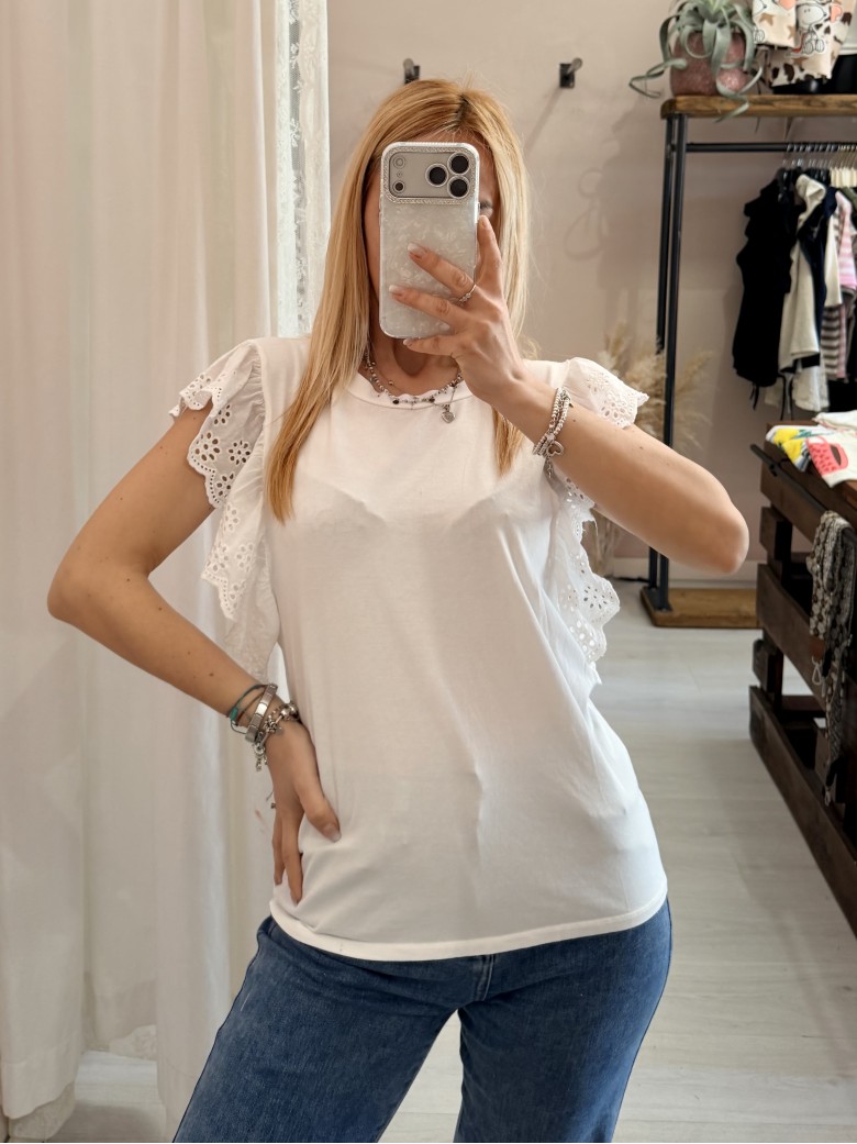 Maglia LINDA manichine in sangallo bianca