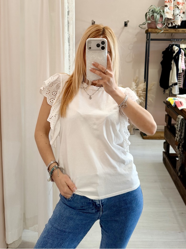 Maglia LINDA manichine in sangallo bianca