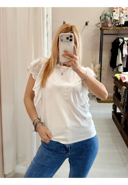 Maglia LINDA manichine in sangallo bianca