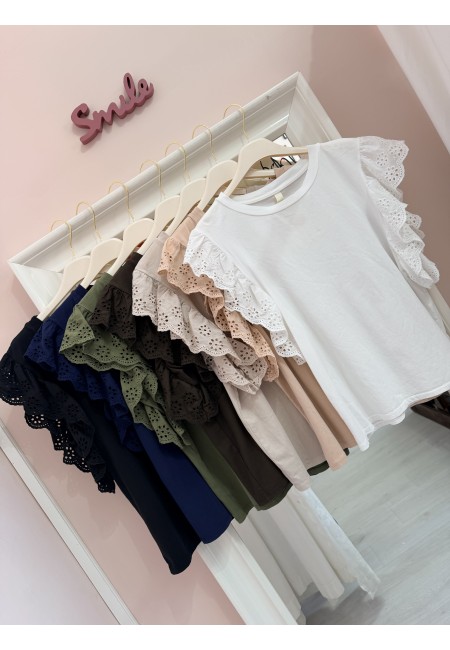 Maglia LINDA manichine in sangallo bianca