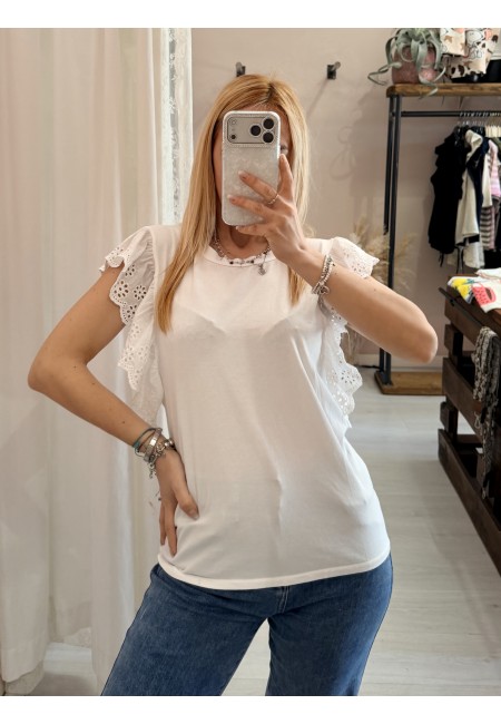 Maglia LINDA manichine in sangallo bianca