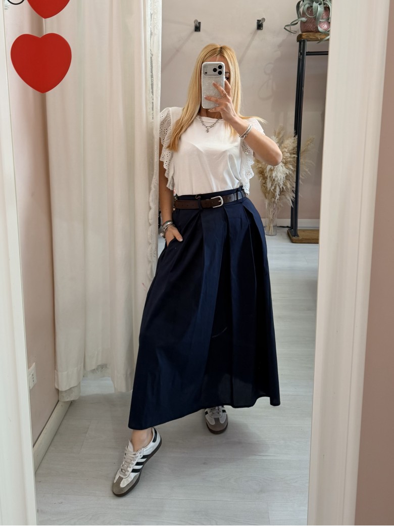 Gonna lunga SILVIA blu in cotone