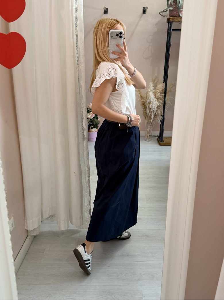 Gonna lunga SILVIA blu in cotone