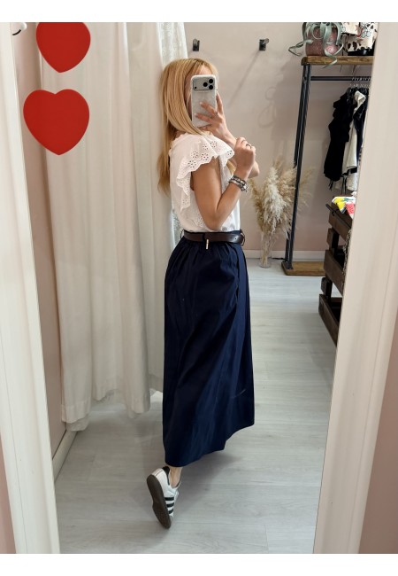 Gonna lunga SILVIA blu in cotone