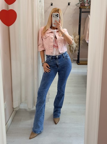 Giubbottino di jeans sangallo rosa 2