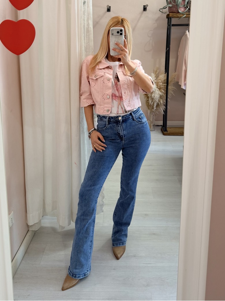 Giubbottino di jeans sangallo rosa