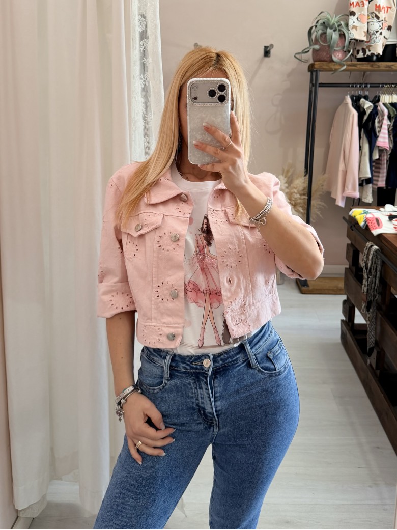 Giubbottino di jeans sangallo rosa