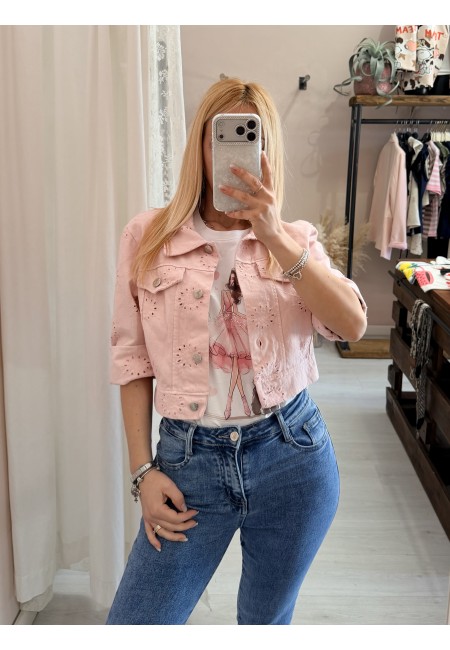 Giubbottino di jeans sangallo rosa