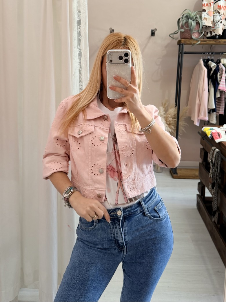 Giubbottino di jeans sangallo rosa