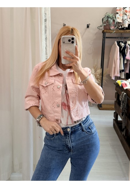 Giubbottino di jeans sangallo rosa