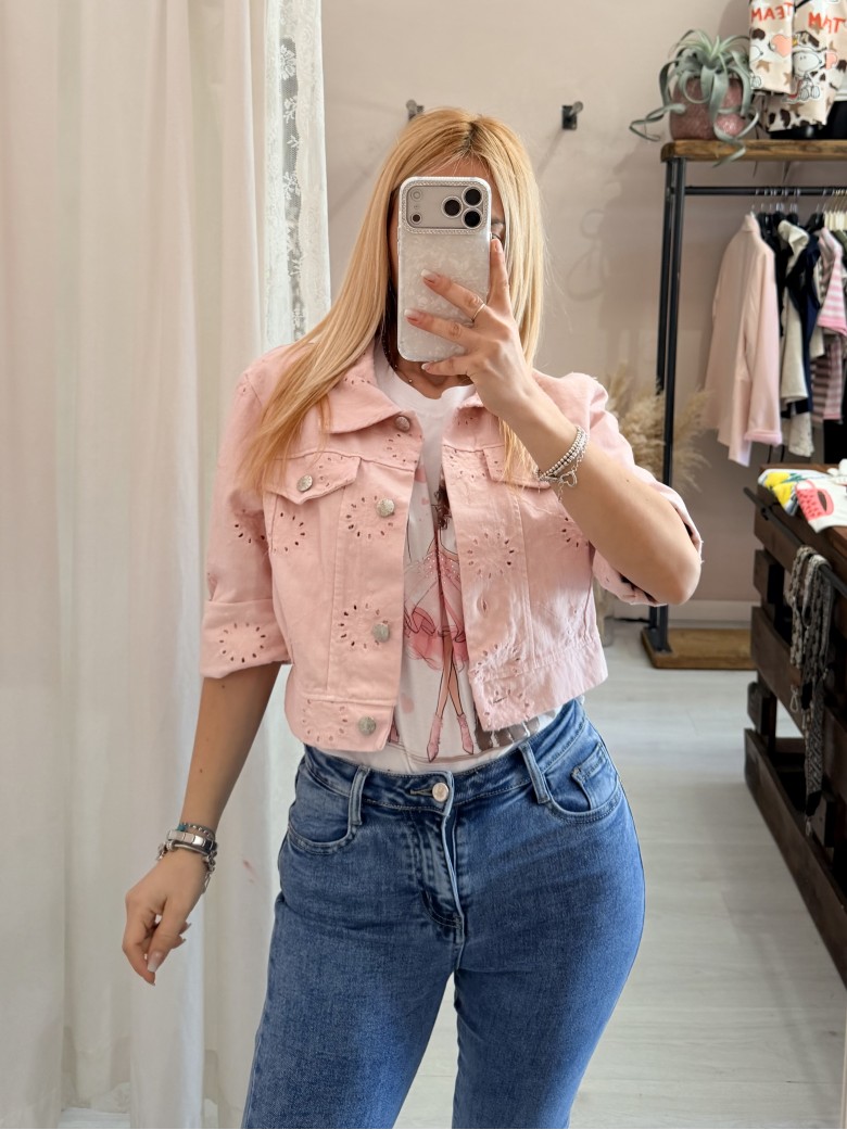 Giubbottino di jeans sangallo rosa
