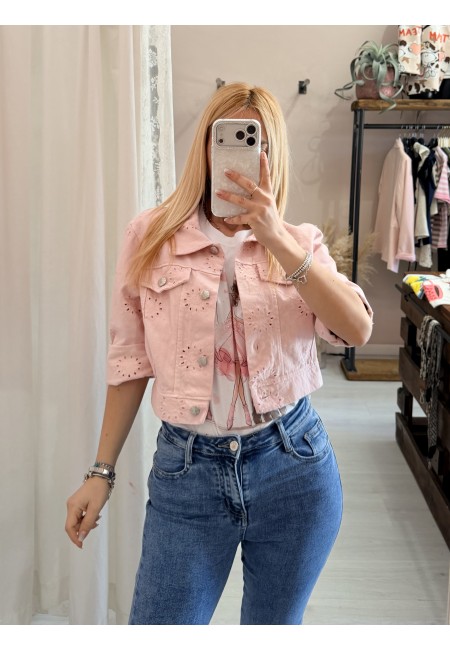 Giubbottino di jeans sangallo rosa