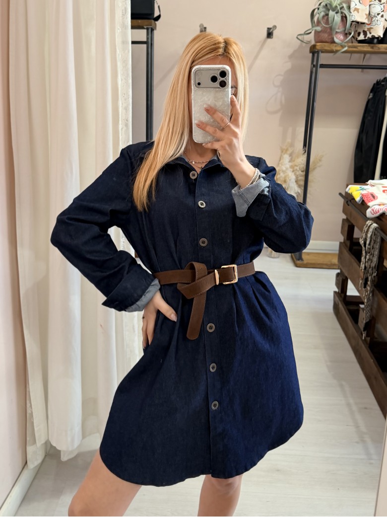 Vestito camicione simil jeans in cotone