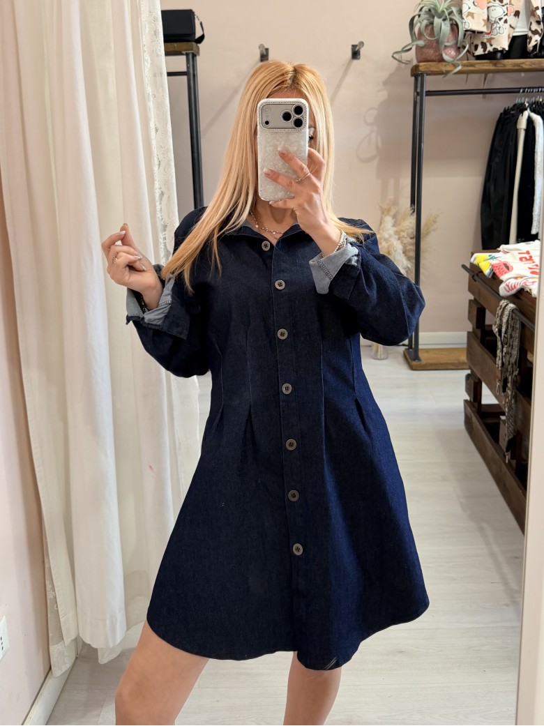 Vestito camicione simil jeans in cotone