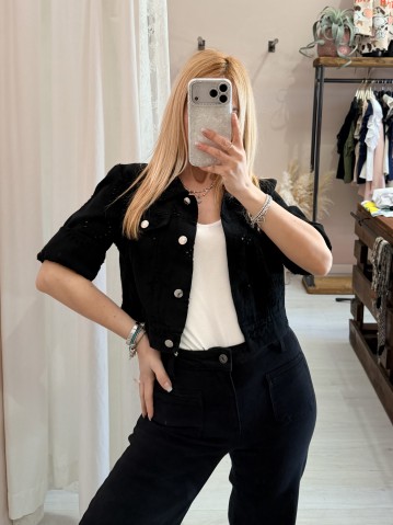 Giubbottino di jeans sangallo nero