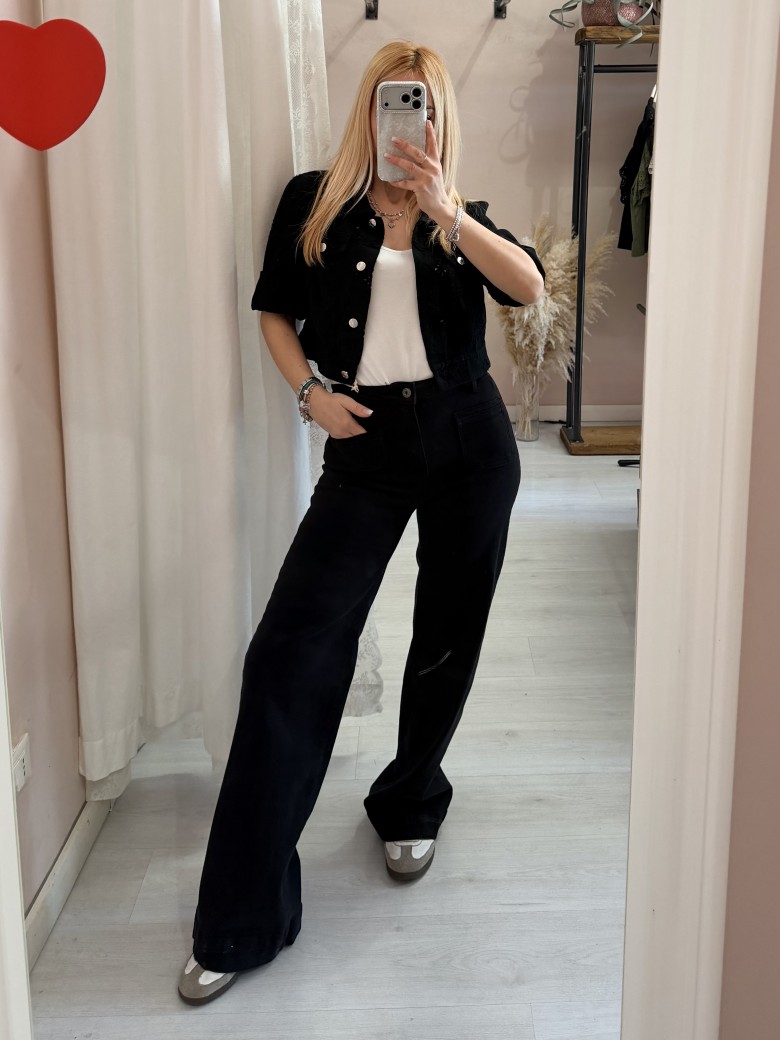 Giubbottino di jeans sangallo nero