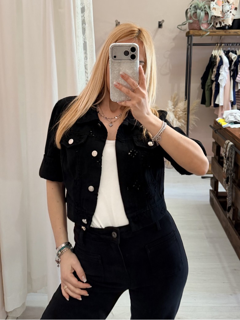 Giubbottino di jeans sangallo nero