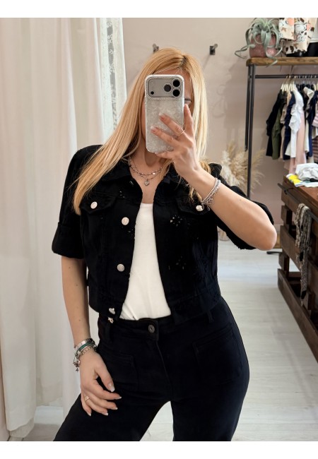 Giubbottino di jeans sangallo nero