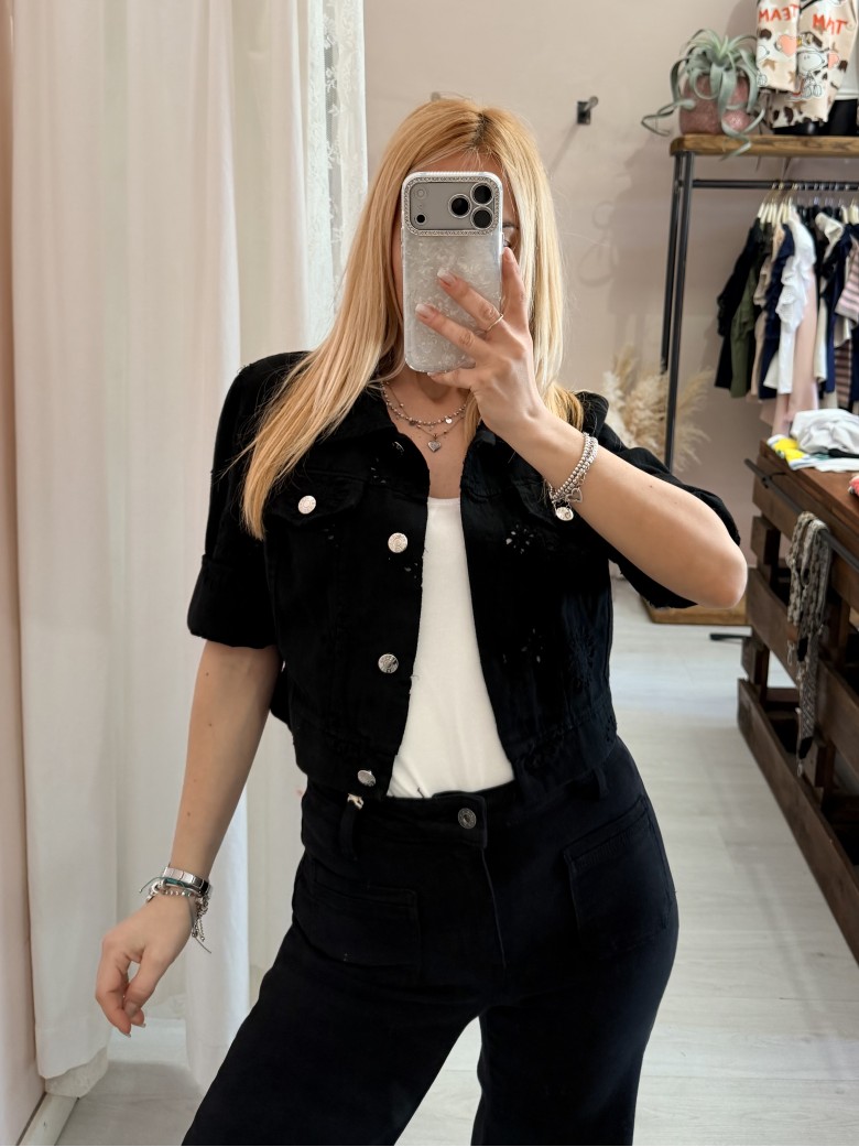 Giubbottino di jeans sangallo nero