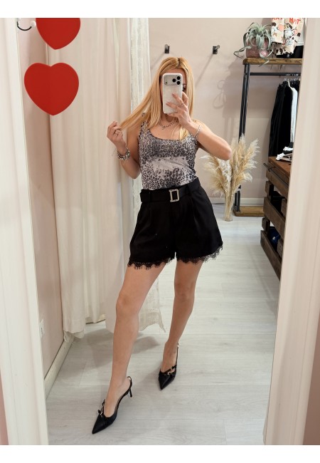Body scollato animalier strass