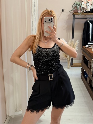 Body scollato STRASS NERO