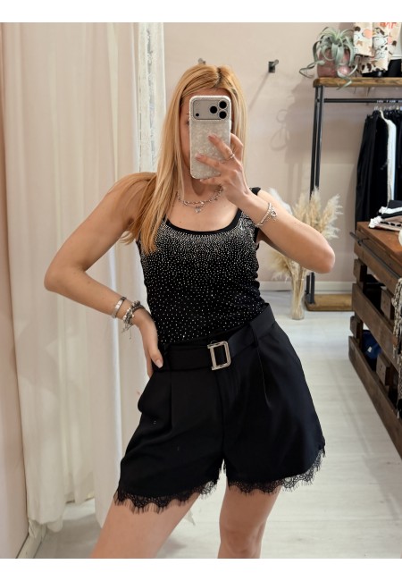 Body scollato STRASS NERO