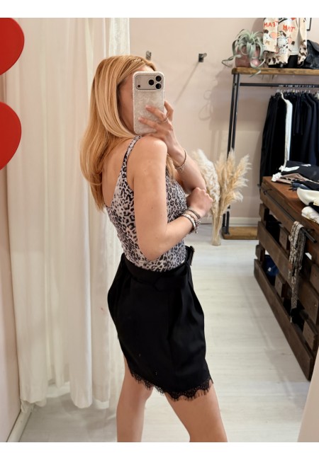 Body scollato animalier strass