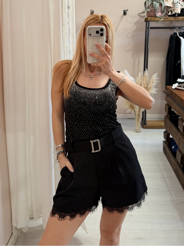 Body scollato STRASS NERO