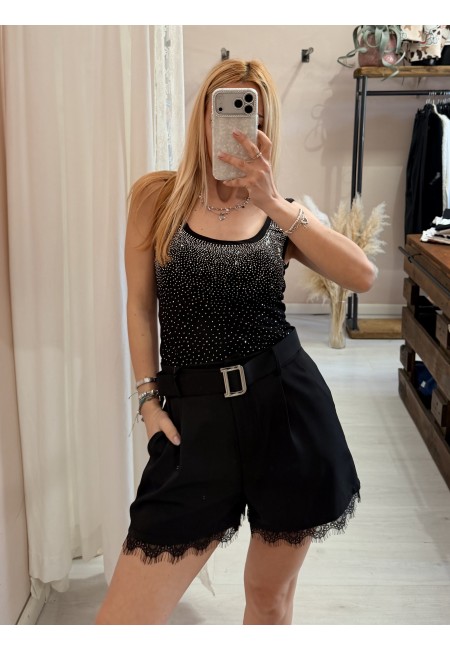 Body scollato STRASS NERO
