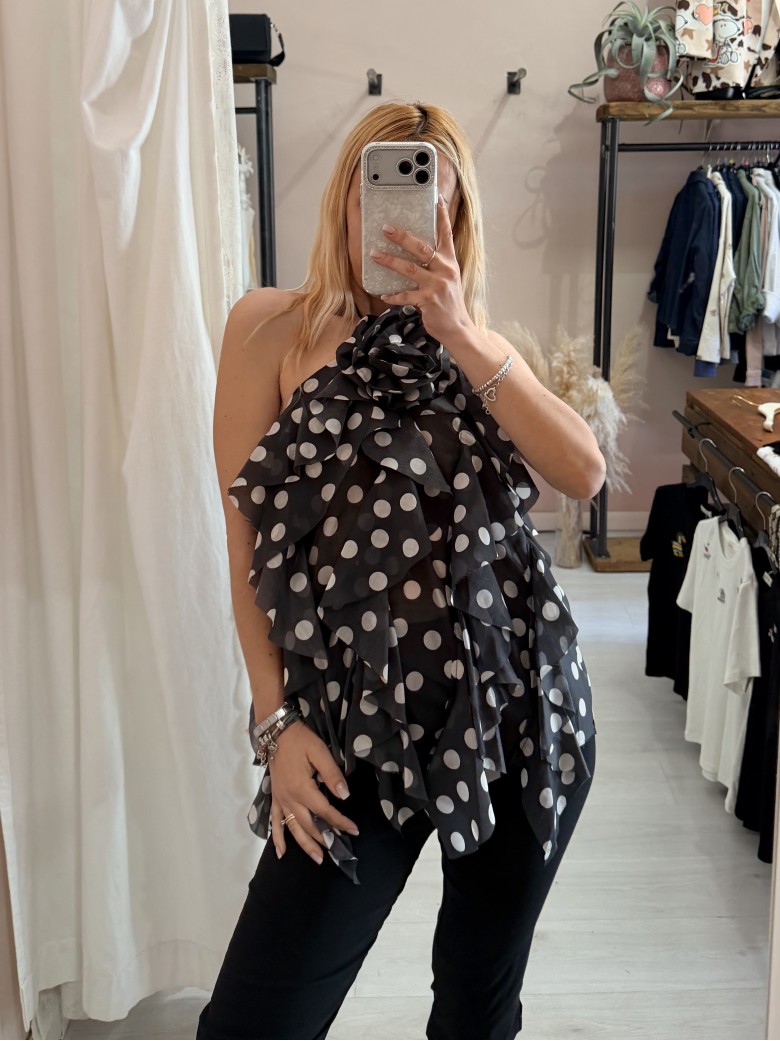 Maglia blusa EMILY a pois nera