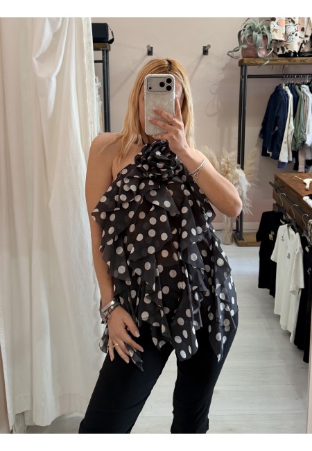 Maglia blusa EMILY a pois nera