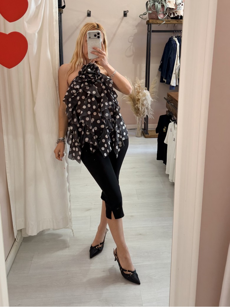 Maglia blusa EMILY a pois nera