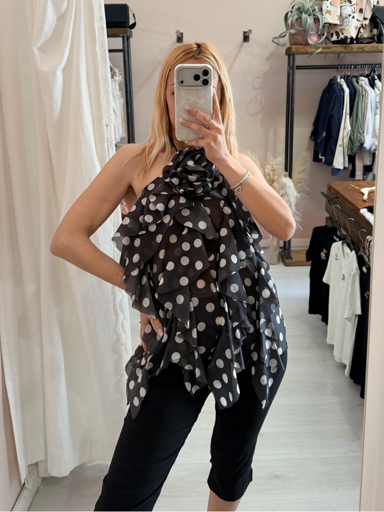 Maglia blusa EMILY a pois nera
