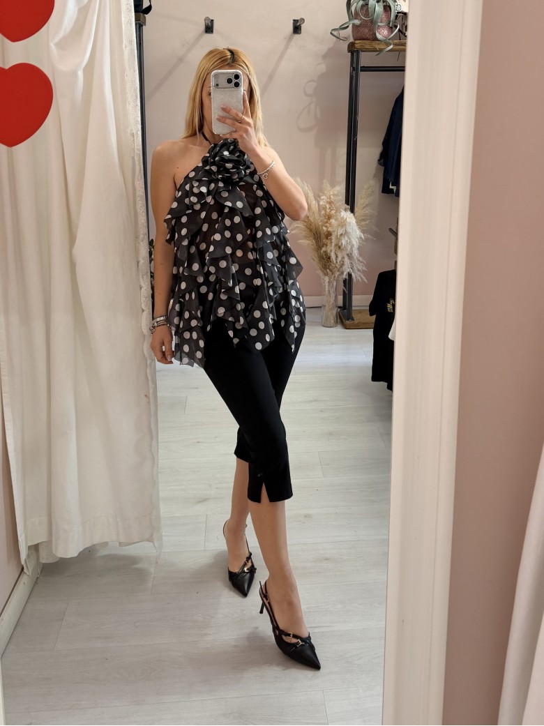 Maglia blusa EMILY a pois nera