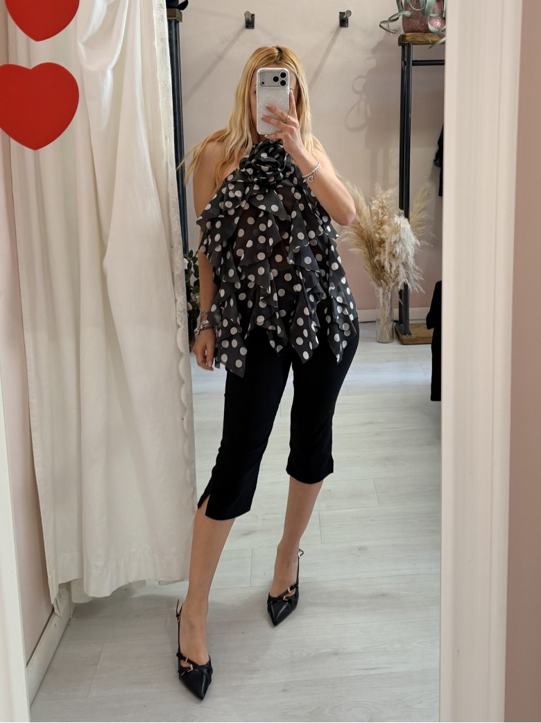 Maglia blusa EMILY a pois nera