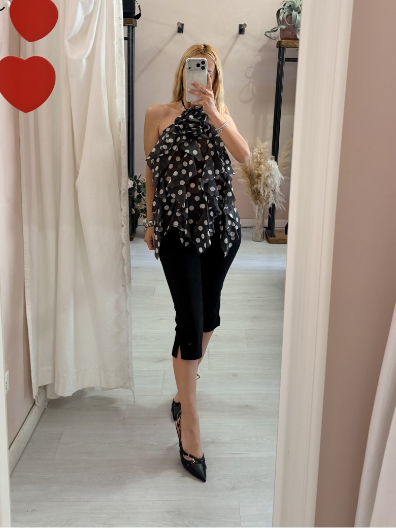 Maglia blusa EMILY a pois nera