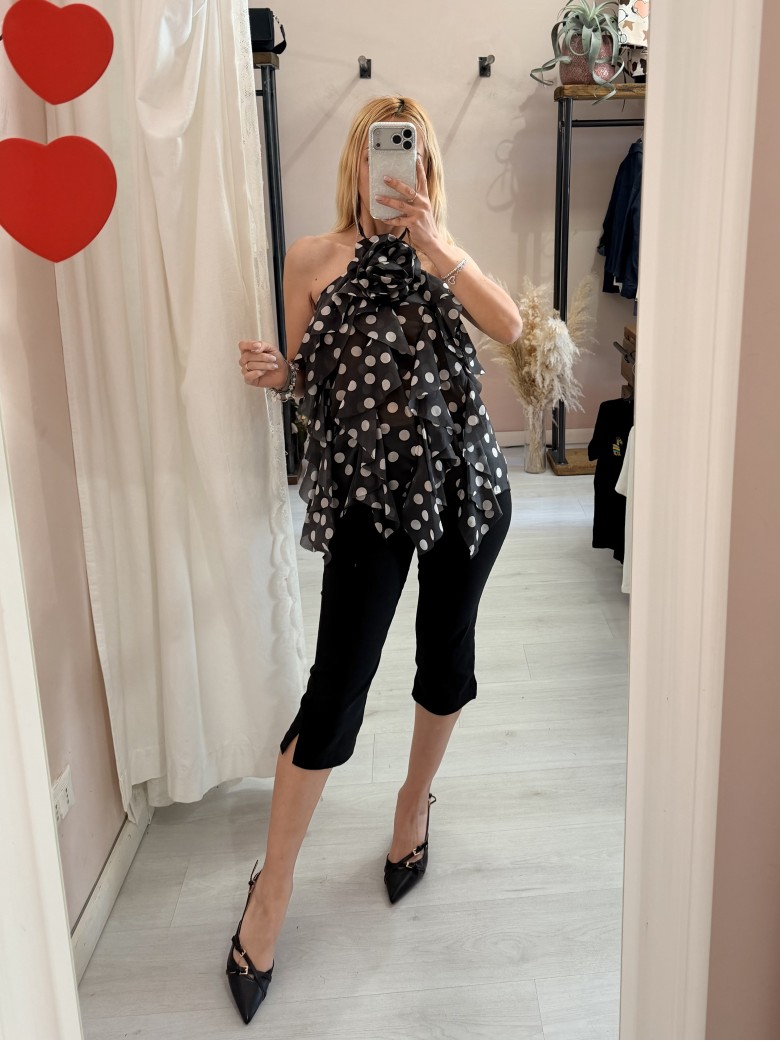 Maglia blusa EMILY a pois nera