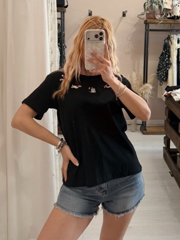 Maglia t shirt bassotti ricamati nera 2