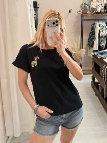 Maglia t shirt pignatta di perline nera