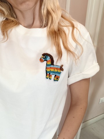 Maglia t shirt pignatta di perline bianca