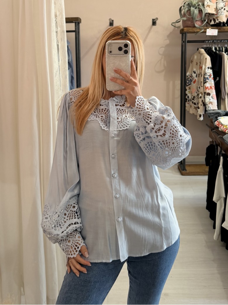 Camicia SPAGNA merletti celeste