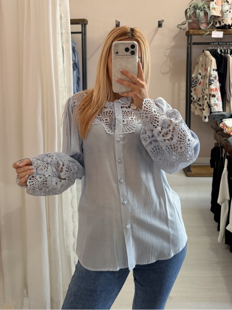 Camicia SPAGNA merletti celeste