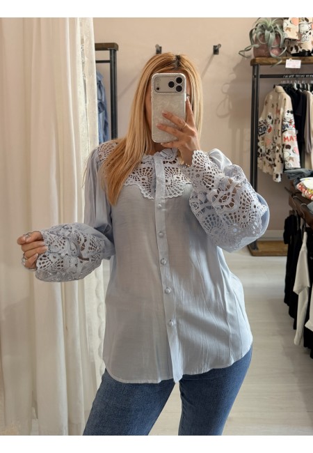Camicia SPAGNA merletti celeste
