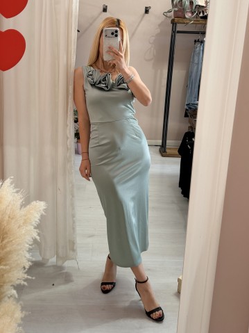 Vestito tubino in raso monospalla MENTA