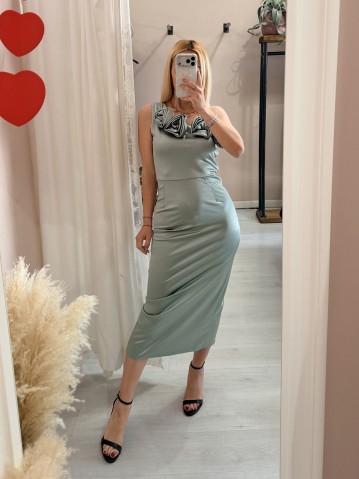 Vestito tubino in raso monospalla MENTA 2