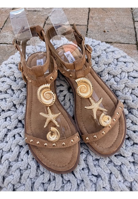 Sandali stella marina e conchiglie camel