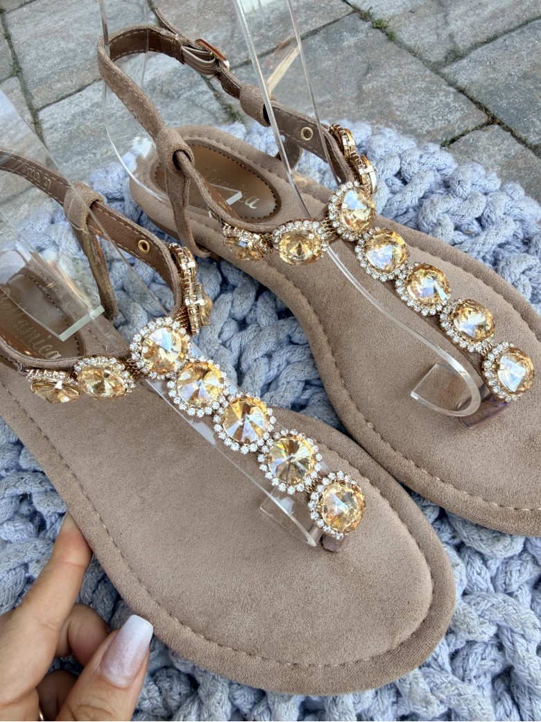 Sandali infradito gioiello camel